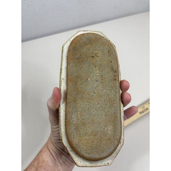 VTG Stoneware Butter Dish Wheat Accent Primitive Speckled Signed EUC - Picture 8 of 9